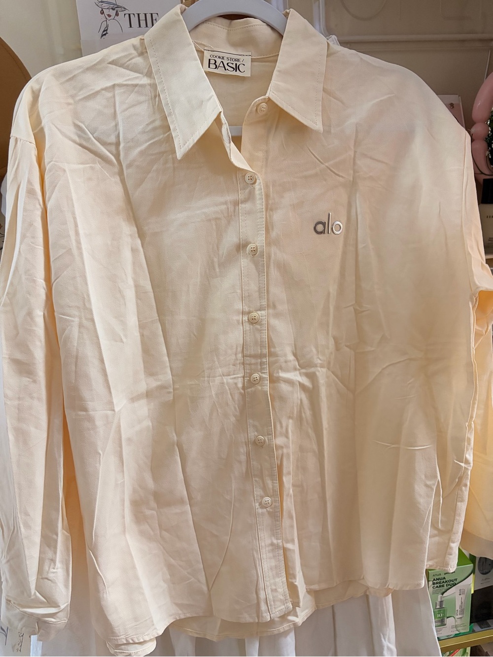 Basic Button-Up Shirt in Cream with signature logo